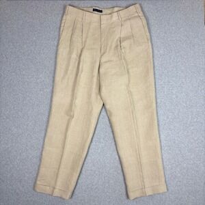 Grant Thomas Mens 36x30 Beige 100% Linen Pleated Cuffed Dress Pants Trousers